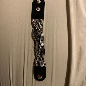 Black faux suede bling bracelet